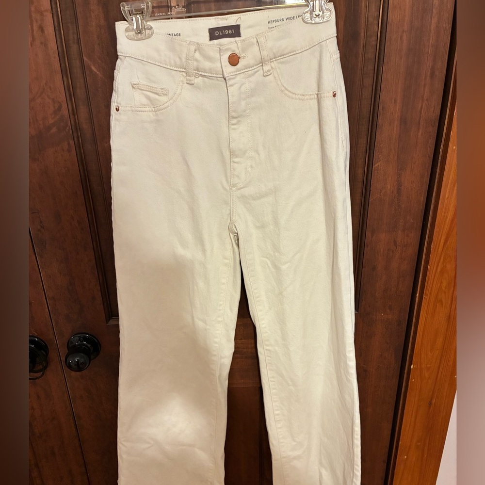 DL1961 Cream Hepburn wide leg jeans
